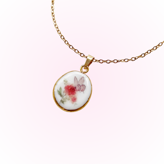 Butterfly with flowers necklace