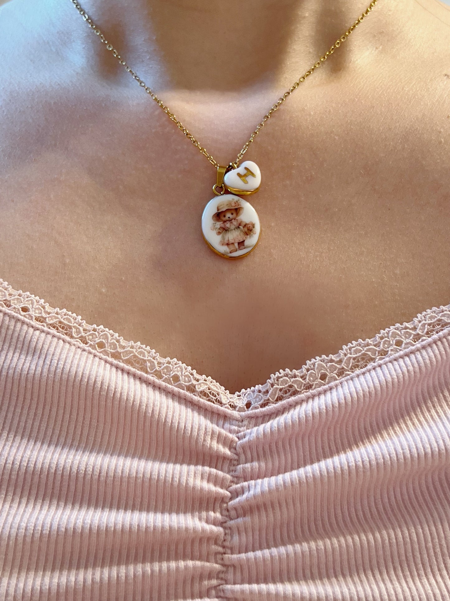 Teddy bear vintage summer necklace