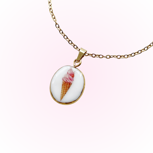 Strawberry Ice Cream Cone Necklace