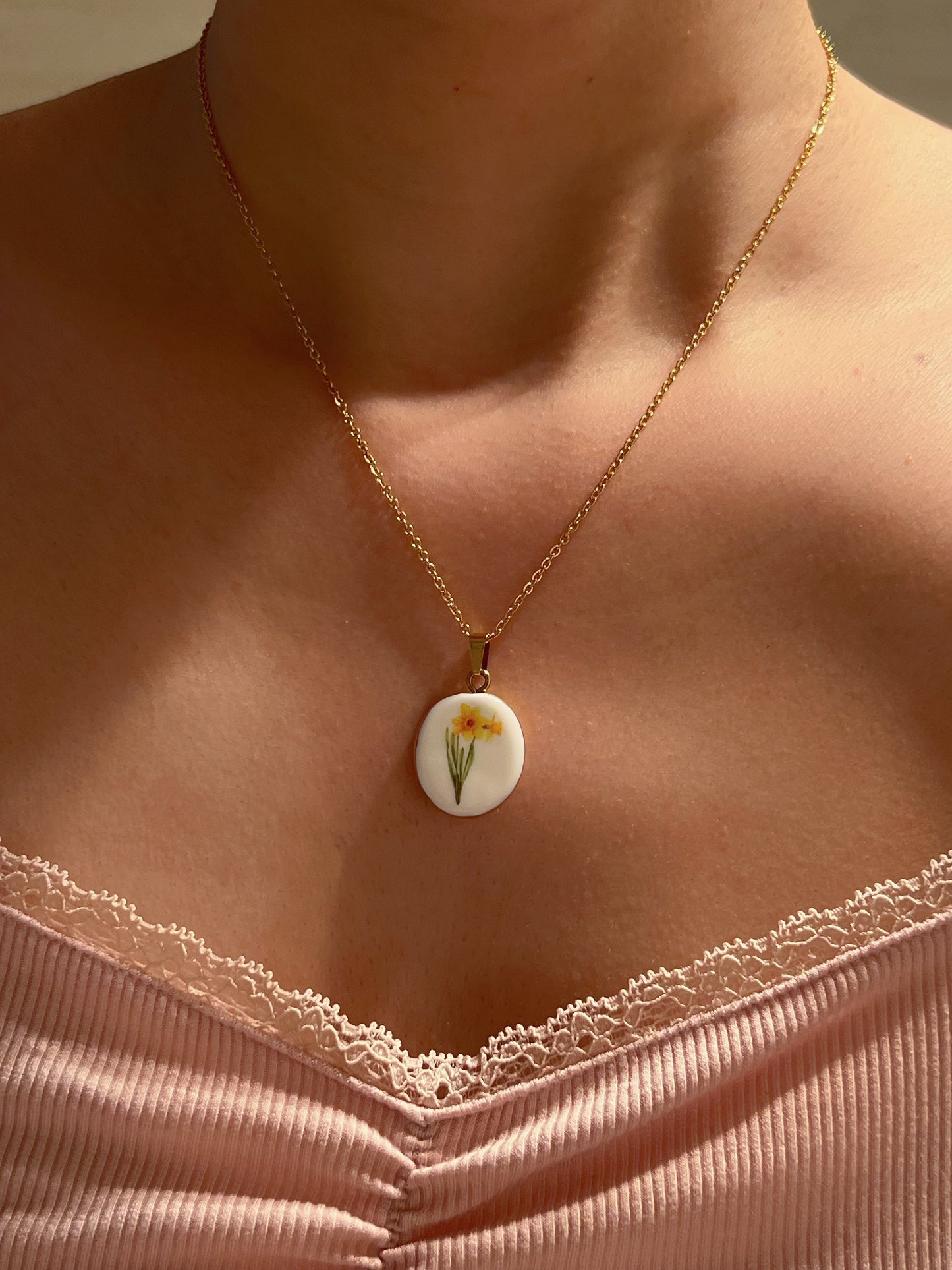 Daffodil  Necklace March Birth Month Flower